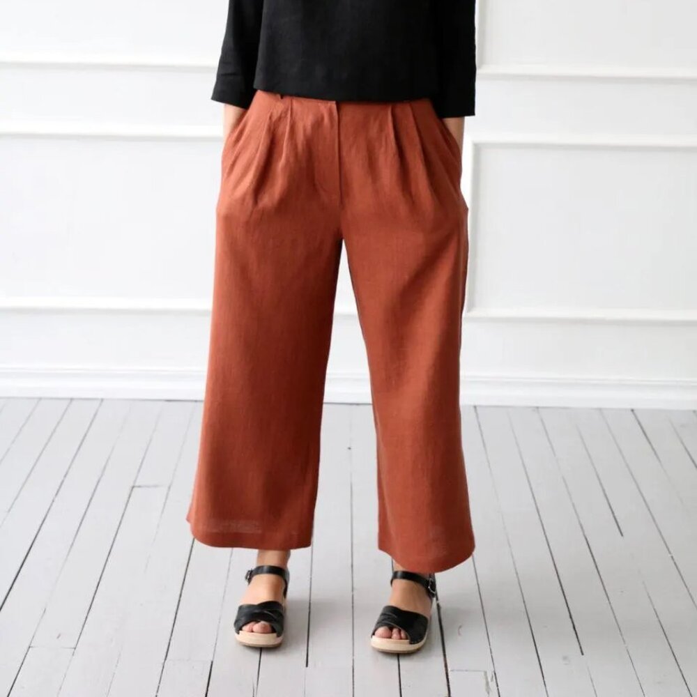 NWT OFFON Wide leg culotte sustainable linen oversized pants summer size L Large